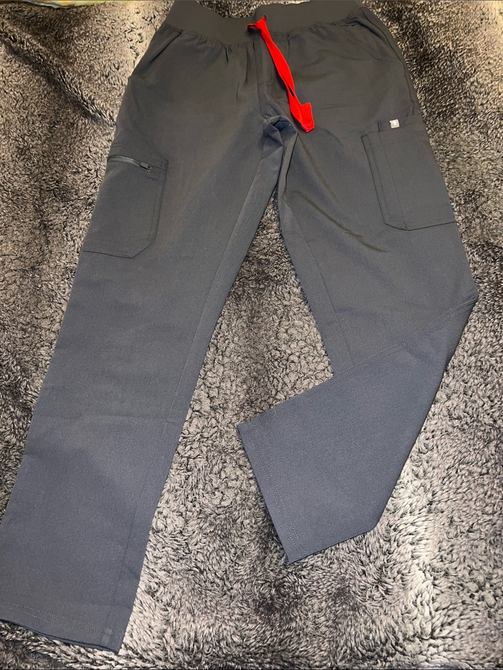 Figs Women's Black Cargo Scrub Pants with Red Drawstring